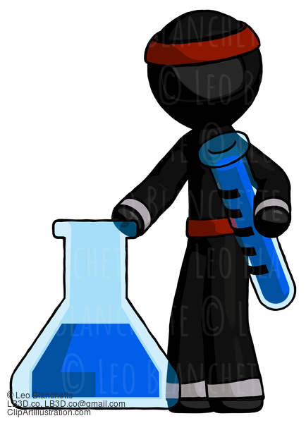 Black Ninja Warrior Man Holding Test Tube Beside Beaker Or Flask #5931