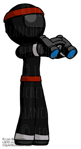 Black Ninja Warrior Man Holding Binoculars Ready To Look Right #5934