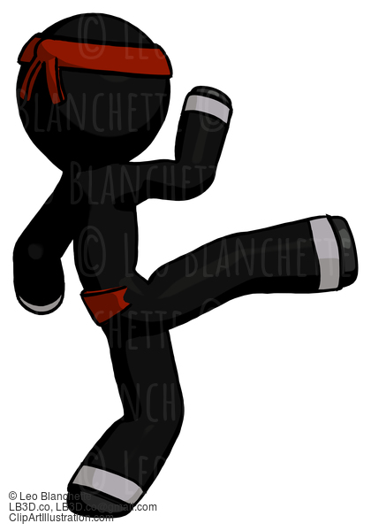 Black Ninja Warrior Man Kick Pose #5936