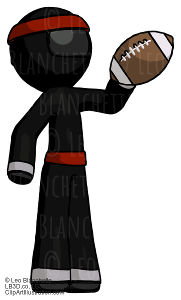 Black Ninja Warrior Man Holding Football Up #5945