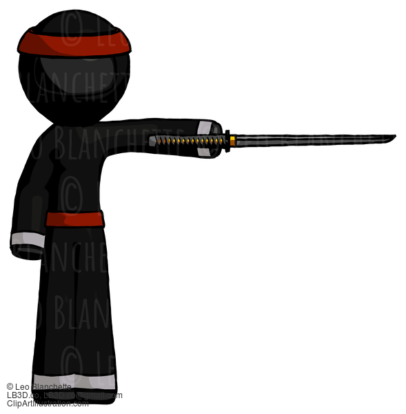 Black Ninja Warrior Man Standing With Ninja Sword Katana Pointing Right #5949