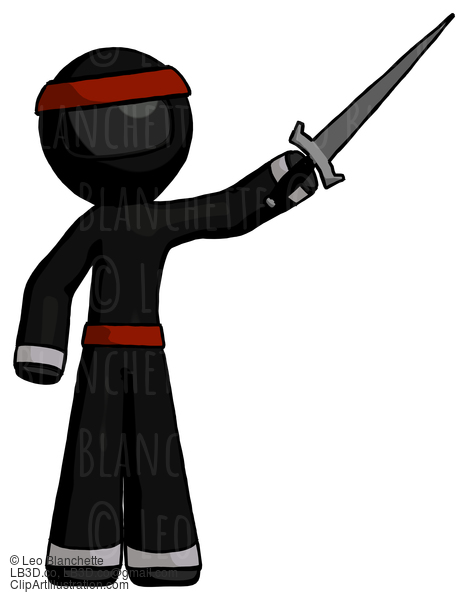 Black Ninja Warrior Man Holding Sword In The Air Victoriously #5952