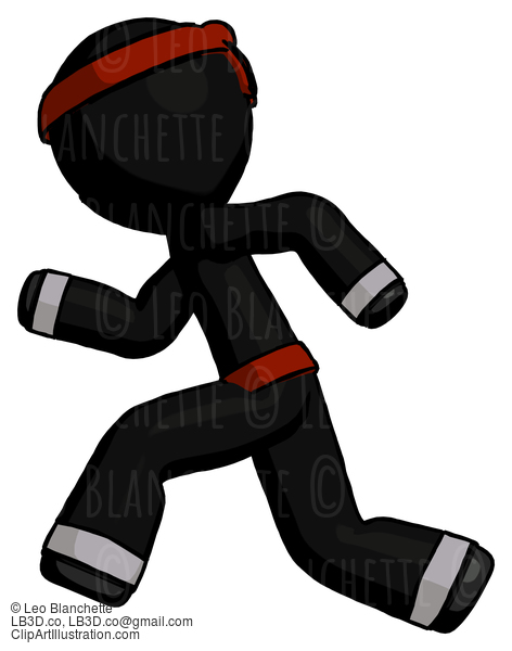 Black Ninja Warrior Man Running Fast Left #5955