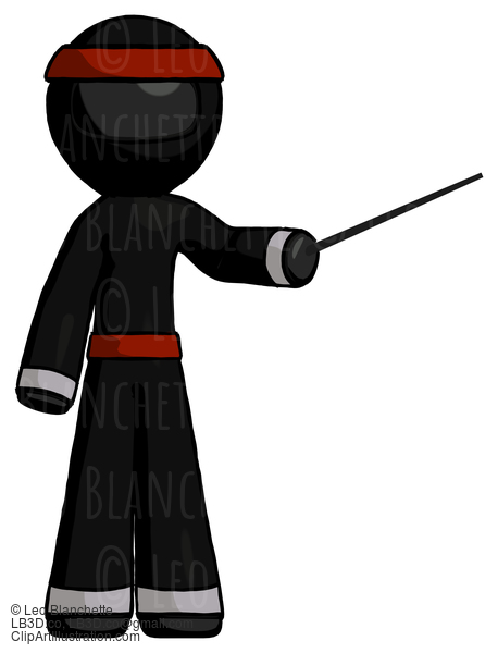 Black Ninja Warrior Man Teacher Or Conductor With Stick Or Baton Directing #5957