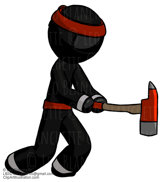 Black Ninja Warrior Man With Ax Hitting, Striking, Or Chopping #5963