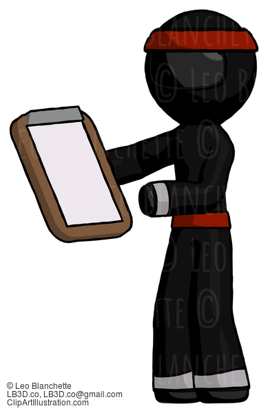 Black Ninja Warrior Man Reviewing Stuff On Clipboard #5964