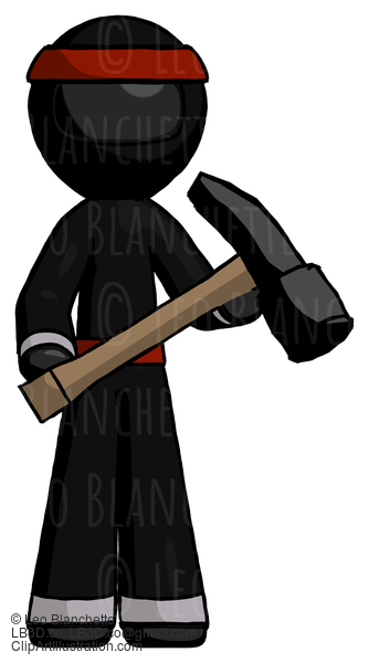 Black Ninja Warrior Man Holding Hammer Ready To Work #5965