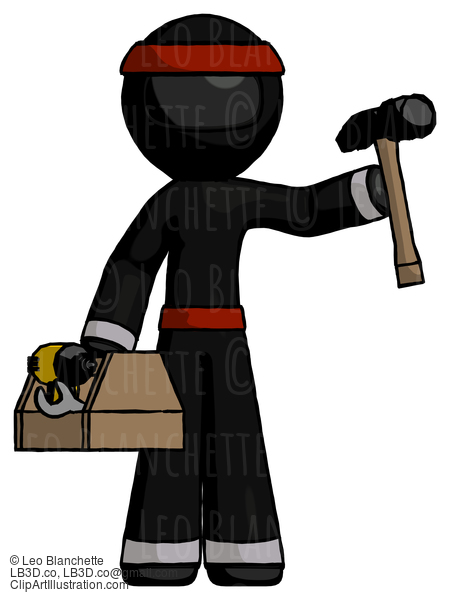 Black Ninja Warrior Man Holding Tools And Toolchest Ready To Work #5981