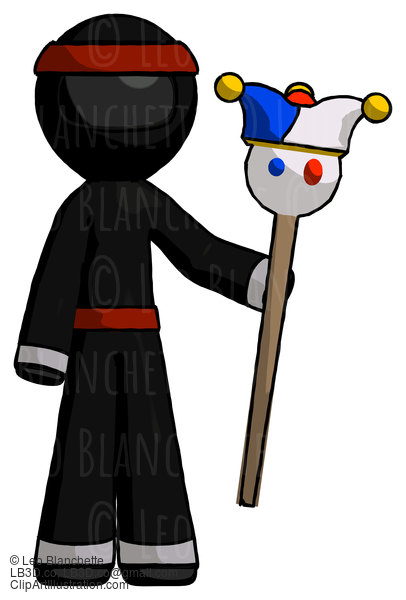 Black Ninja Warrior Man Holding Jester Staff #5989