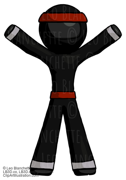 Black Ninja Warrior Man Surprise Pose, Arms And Legs Out #6000