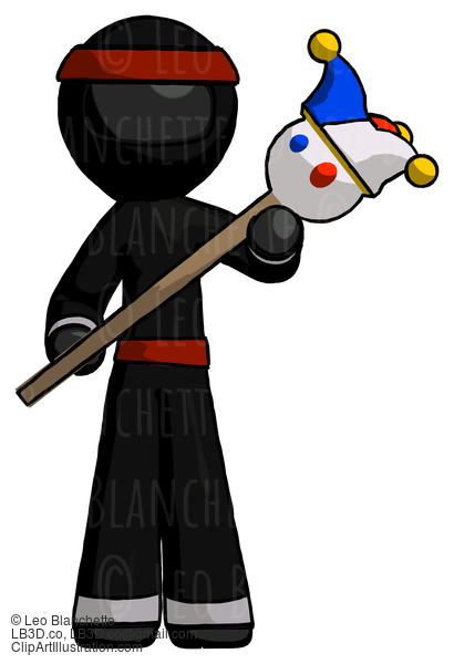 Black Ninja Warrior Man Holding Jester Diagonally #6005