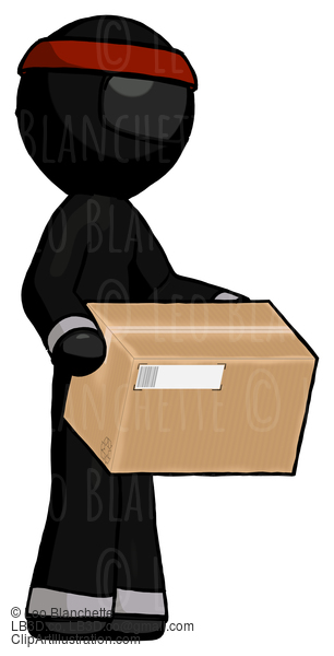 Black Ninja Warrior Man Holding Package To Send Or Recieve In Mail #6007