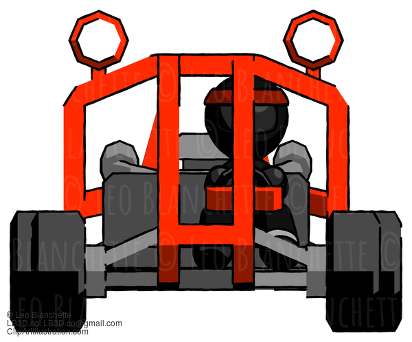 Black Ninja Warrior Man Riding Sports Buggy Front View #6011