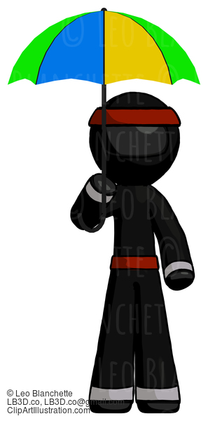 Black Ninja Warrior Man Holding Umbrella Rainbow Colored #6013