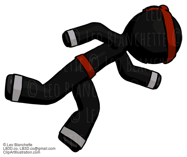 Black Ninja Warrior Man Running While Falling Down #6018