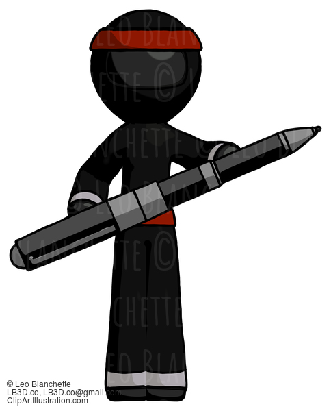 Black Ninja Warrior Man Posing Confidently With Giant Pen #6019