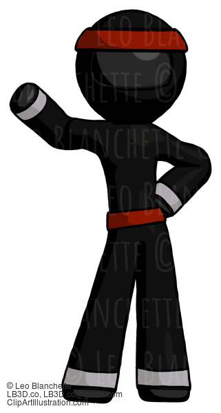 Black Ninja Warrior Man Waving Right Arm With Hand On Hip #6023