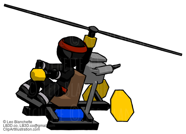 Black Ninja Warrior Man Flying In Gyrocopter Front Side Angle Top View #6028