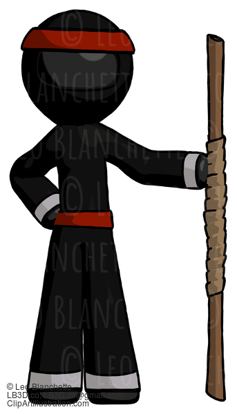 Black Ninja Warrior Man Holding Staff Or Bo Staff #6033