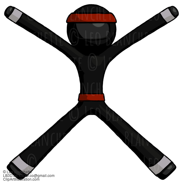 Black Ninja Warrior Man With Arms And Legs Stretched Out #6036