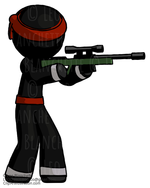 Black Ninja Warrior Man Shooting Sniper Rifle #6042