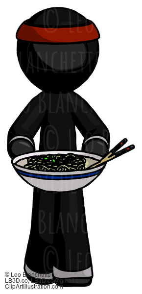 Black Ninja Warrior Man Serving Or Presenting Noodles #6044