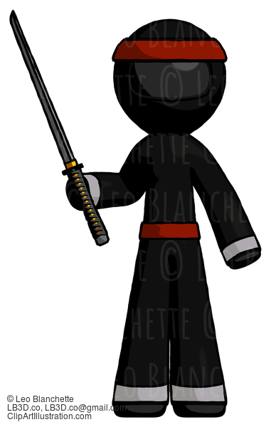 Black Ninja Warrior Man Standing Up With Ninja Sword Katana #6047