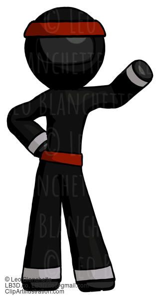 Black Ninja Warrior Man Waving Left Arm With Hand On Hip #6048