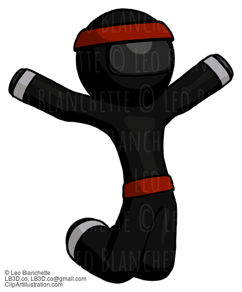 Black Ninja Warrior Man Jumping Or Kneeling With Gladness #6052