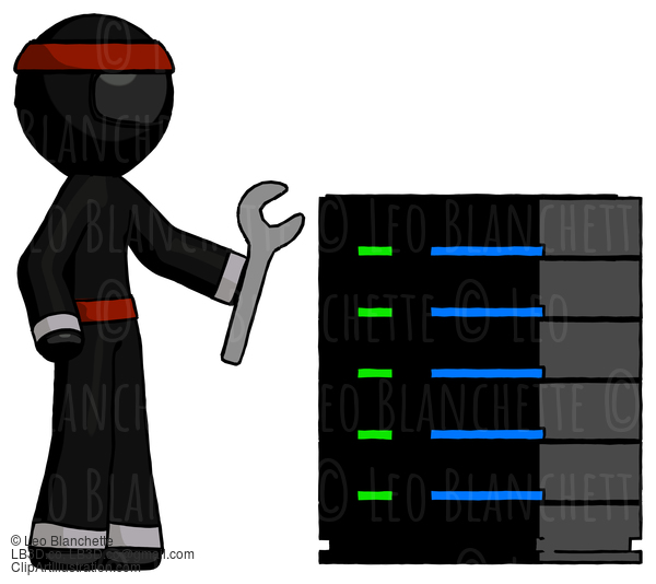 Black Ninja Warrior Man Server Administrator Doing Repairs #6059