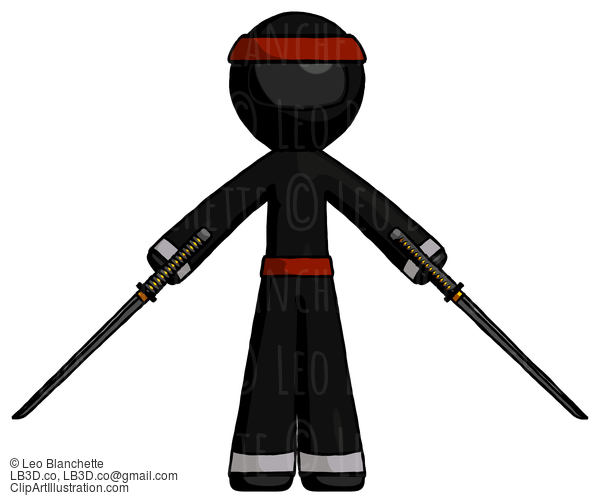 Black Ninja Warrior Man Posing With Two Ninja Sword Katanas #6063