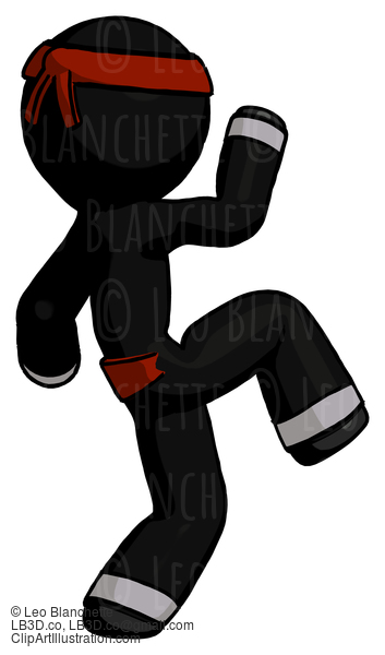 Black Ninja Warrior Man Kick Pose Start #6068