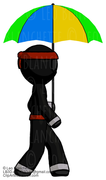Black Ninja Warrior Man Walking With Colored Umbrella #6069