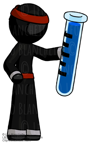 Black Ninja Warrior Man Holding Large Test Tube #6071