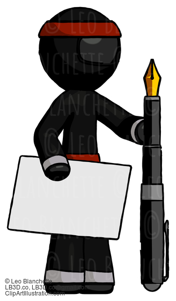 Black Ninja Warrior Man Holding Large Envelope And Calligraphy Pen #6073