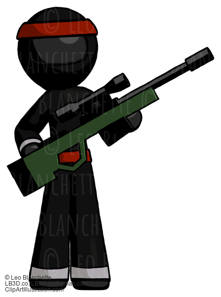 Black Ninja Warrior Man Holding Sniper Rifle Gun #6076