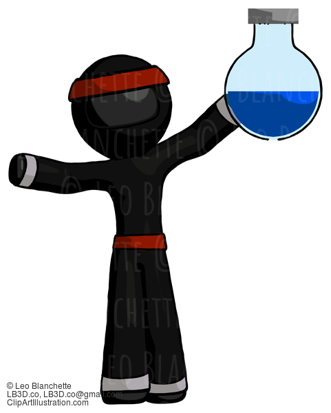 Black Ninja Warrior Man Holding Large Round Flask Or Beaker #6091