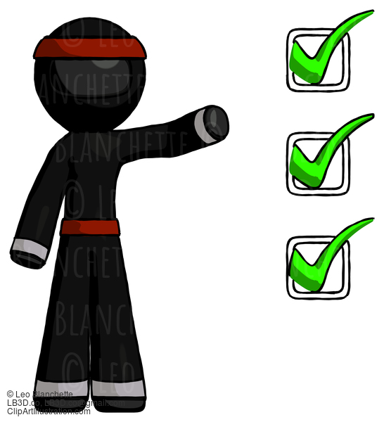 Black Ninja Warrior Man Standing By List Of Checkmarks #6097