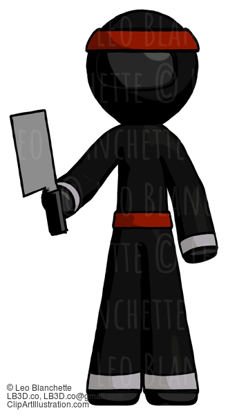 Black Ninja Warrior Man Holding Meat Cleaver #6098