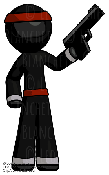 Black Ninja Warrior Man Holding Handgun #6099