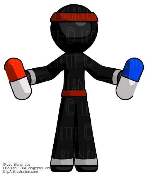 Black Ninja Warrior Man Holding A Red Pill And Blue Pill #6106