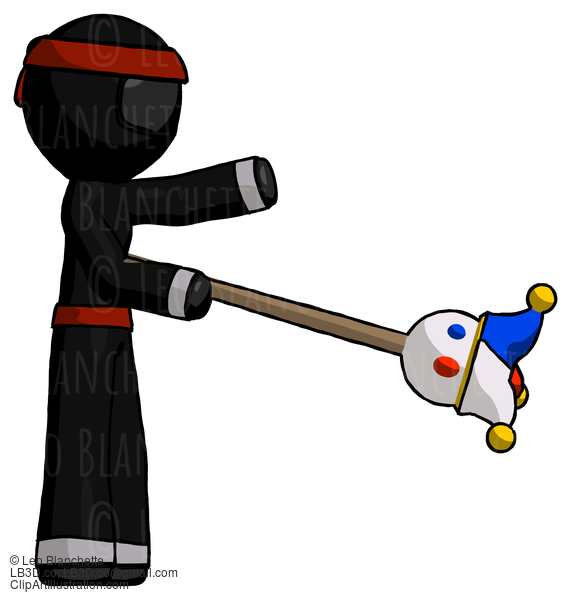 Black Ninja Warrior Man Holding Jesterstaff - I Dub Thee Foolish Concept #6110