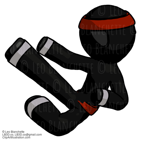 Black Ninja Warrior Man Flying Ninja Kick Left #6111