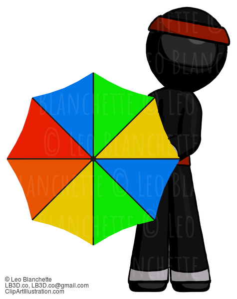 Black Ninja Warrior Man Holding Rainbow Umbrella Out To Viewer #6117