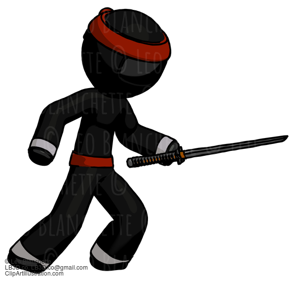 Black Ninja Warrior Man Stabbing With Ninja Sword Katana #6121