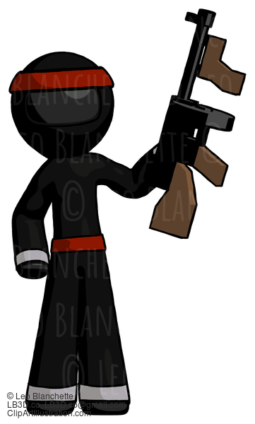 Black Ninja Warrior Man Holding Tommygun #6123