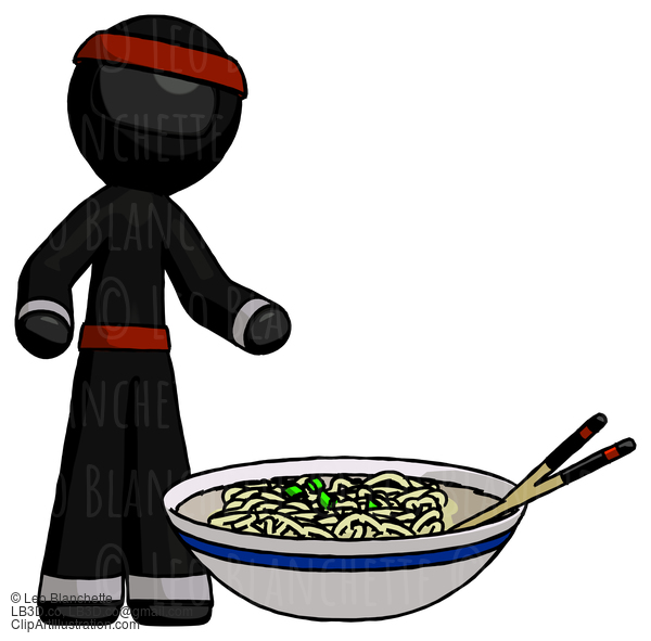 Black Ninja Warrior Man And Noodle Bowl, Giant Soup Restaraunt Concept #6125