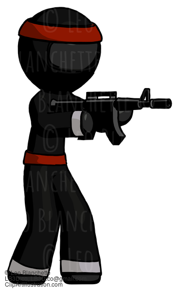 Black Ninja Warrior Man Shooting Automatic Assault Weapon #6127