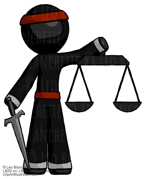 Black Ninja Warrior Man Justice Concept With Scales And Sword, Justicia Derived #6131