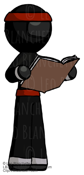 Black Ninja Warrior Man Reading Book While Standing Up Facing Away #6135